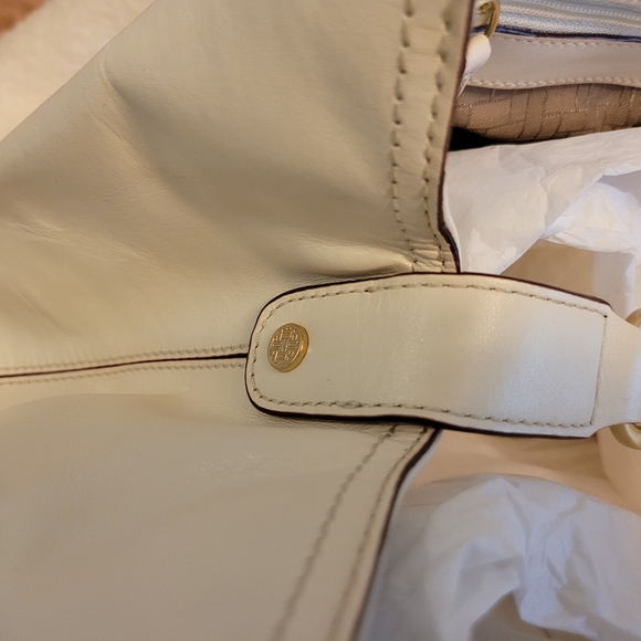 Cole Haan Cream Leather Woven Satchel - Picture 9 of 11